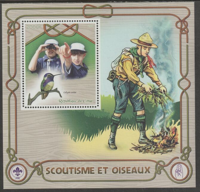 Congo 2015 Scouts & Birds perf m/sheetlet #1 containing one value unmounted mint