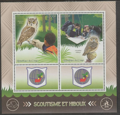 Congo 2015 Scouts & Owls perf sheetlet containing 2 values & 2 labels unmounted mint