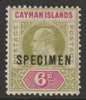 Cayman Islands 1907 KE7 Key Plate MCA 6d olive & rose overprinted SPECIMEN with gum and only about 750 produced SG 14s