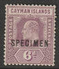 Cayman Islands 1907 KE7 Key Plate MCA 6d purple & violet overprinted SPECIMEN with gum and only about 400 produced SG 30s