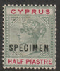 Cyprus 1894 QV Key Plate 1/2pi overprinted SPECIMEN with gum and only about 750 produced SG 40s