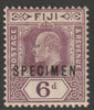 Fiji 1906 KE7 Key Plate MCA 6d overprinted SPECIMEN with gum but ink mark on gum side, only about 750 produced SG 121s