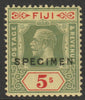 Fiji 19222 KG5 Key Plate Multiple Script 5s overprinted SPECIMEN with gum but horiz crease, only about 400 produced SG 241s