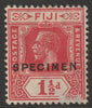Fiji 19222 KG5 Key Plate Multiple Script 1.5d overprinted SPECIMEN with gum but surface damage, only about 400 produced SG 232s