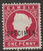 Gambia 1886 QV Cameo 1d overprinted SPECIMEN without gum but beautiful colour, only about 750 produced SG 23s