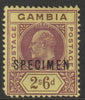 Gambia 1903 KE7 Crown CA Key Plate 2s6d overprinted SPECIMEN with gum but rounded corner, only about 750 produced SG 55s