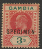 Gambia 1903 KE7 Crown CA Key Plate 3s overprinted SPECIMEN without gum and toned but only about 750 produced SG 56s