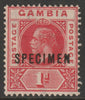 Gambia 1909 KE7 MCA Key Plate 1d overprinted SPECIMEN with gum and only about 400 produced SG 73s