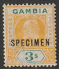 Gambia 1909 KE7 MCA Key Plate 3s overprinted SPECIMEN with gum and only about 400 produced SG 85s