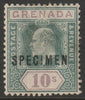 Grenada 1902 KE7 Crown CA Key Plate 10s overprinted SPECIMEN with gum but hinge staining, only about 750 produced SG 66s