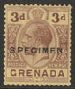 Grenada 1921 KG5 Script CA 3d purple on yellow overprinted SPECIMEN (type D16) fine with gum and only about 400 produced SG 122s