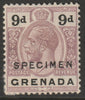 Grenada 1921 KG5 Script CA 9d overprinted SPECIMEN (type D16) part gum and only about 400 produced SG 127s