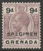 Grenada 1921 KG5 Script CA 9d overprinted SPECIMEN (type D16) heavily mounted and only about 400 produced SG 127s