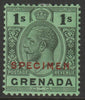 Grenada 1921 KG5 Script CA 1s black on emerald overprinted SPECIMEN (type D16) with gum and only about 400 produced SG 128s