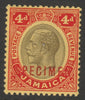 Jamaica 1912 KG5 MCA 4d overprinted SPECIMEN (type D12) fine with gum and only about 400 produced SG 63s