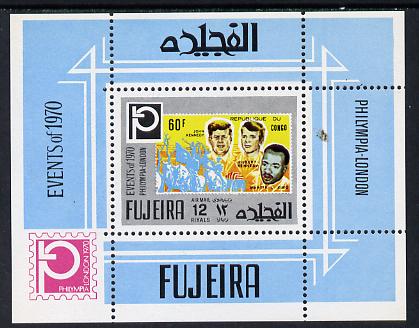 Fujeira 1972 Philympia Stamp Exhibition perf m/sheet (Kennedy on,stamp of Congo) Mi BL 198A unmounted mint