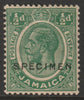 Jamaica 1921 KG5 Multiple Script 1/2d overprinted SPECIMEN with gum but light overall toning, only about 400 produced SG 92s