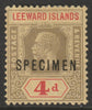 Leeward Islands 1912 KG5 MCA 4d overprinted SPECIMEN with gum only about 400 produced SG 52s