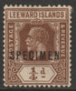 Leeward Islands 1921 KG5 Multiple Script 1/4d overprinted SPECIMEN with gum only about 400 produced SG 58s