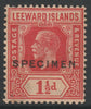 Leeward Islands 1921 KG5 Multiple Script 1.5d carmine overprinted SPECIMEN toned but only about 400 produced SG 63s