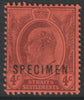 Malaya - Straits Settlements 1904 KE7 MCA 4c purple on red overprinted SPECIMEN with gum and only about 750 produced SG 129s
