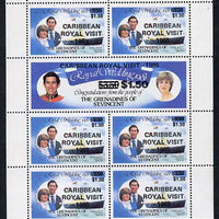 St Vincent - Grenadines 1985 Caribbean Royal Visit opt on R Wedding sheetlet unmounted mint, top stamp with 'dropped 5' in date, as SG 424a
