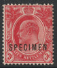 Malaya - Straits Settlements 1906 KE7 MCA 3c red overprinted SPECIMEN some paper adhesion but only about 750 produced SG 153s