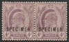 Malaya - Straits Settlements 1906 KE7 MCA 4c purple overprinted SPECIMEN scarce horiz pair with gum only about 750 produced SG 155s