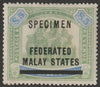 Malaya - Federated Malay States 1900 Elephants Crown CC $5 overprinted SPECIMEN without gum but only about 750 produced SG 25s