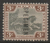 Malaya - Federated Malay States 1900 Tiger Crown CA 3c overprinted SPECIMEN without gum but only about 750 produced SG 16s