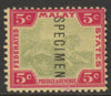 Malaya - Federated Malay States 1900 Tiger Crown CA 5c overprinted SPECIMEN without gum but only about 750 produced SG 18s