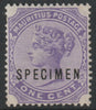 Mauritius 1883 QV Crown CA 1c violet (deep shade) overprinted SPECIMEN without gum but only about 750 produced SG 101s