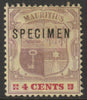 Mauritius 1895 Arms Crown CA 4c overprinted SPECIMEN heavily mounted but only about 750 produced SG 130s