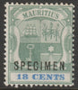 Mauritius 1895 Arms Crown CA 18c overprinted SPECIMEN with gum and only about 750 produced SG 132s