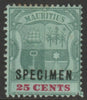 Mauritius 1900 Arms Crown CA 25c overprinted SPECIMEN with gum and only about 750 produced SG 151s