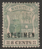 Mauritius 1900 Arms Crown CA 8c overprinted SPECIMEN with poor gum but only about 750 produced SG 151s