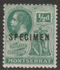 Montserrat 1916 KG5 MCA 1/2d overprinted SPECIMEN with gum and only about 400 produced SG 49s