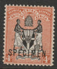 Nyasaland 1896 Arms Crown CA 4d overprinted SPECIMEN without gum but only about 750 produced SG 34s