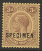 Nyasaland 1913 KG5 Crown CA 3d overprinted SPECIMEN with gum and only about 400 produced SG 90s