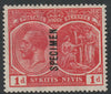 St Kitts-Nevis 1920 KG5 Pictorial MCA 1d overprinted SPECIMEN with gum, only about 400 produced SG25s