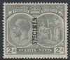 St Kitts-Nevis 1920 KG5 Pictorial MCA 2d overprinted SPECIMEN with gum, only about 400 produced SG27s