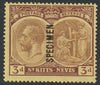 St Kitts-Nevis 1920 KG5 Pictorial MCA 3d overprinted SPECIMEN with gum, only about 400 produced SG29s