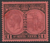 St Kitts-Nevis 1920 KG5 Pictorial MCA £1 overprinted SPECIMEN with gum, only about 400 produced SG36s