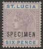 St Lucia 1886 QV die I - 6d overprinted SPECIMEN with gum, only 345 produced SG41s