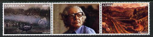 Azerbaijan 1996 Fifth Death Anniversary of G Aliev (Painter) se-tenant strip of 2 plus label, SG 309-10
