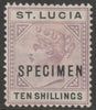 St Lucia 1891 QV die II - 5s overprinted SPECIMEN with gum but large hinge remainder, only about 750 produced SG51s