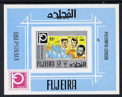 Fujeira 1972 Philympia Stamp Exhibition imperf m/sheet (Kennedy on,stamp of Congo) Mi BL 198B unmounted mint