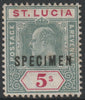St Lucia 1904 KE7 MCA 5s overprinted SPECIMEN without gum, only about 750 produced SG 76s