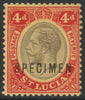St Lucia 1912 KG5 MCA 4d overprinted SPECIMEN with gum, only about 400 produced SG 83s