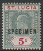 St Lucia 1912 KG5 MCA 1s overprinted SPECIMEN with gum, only about 400 produced SG 85s